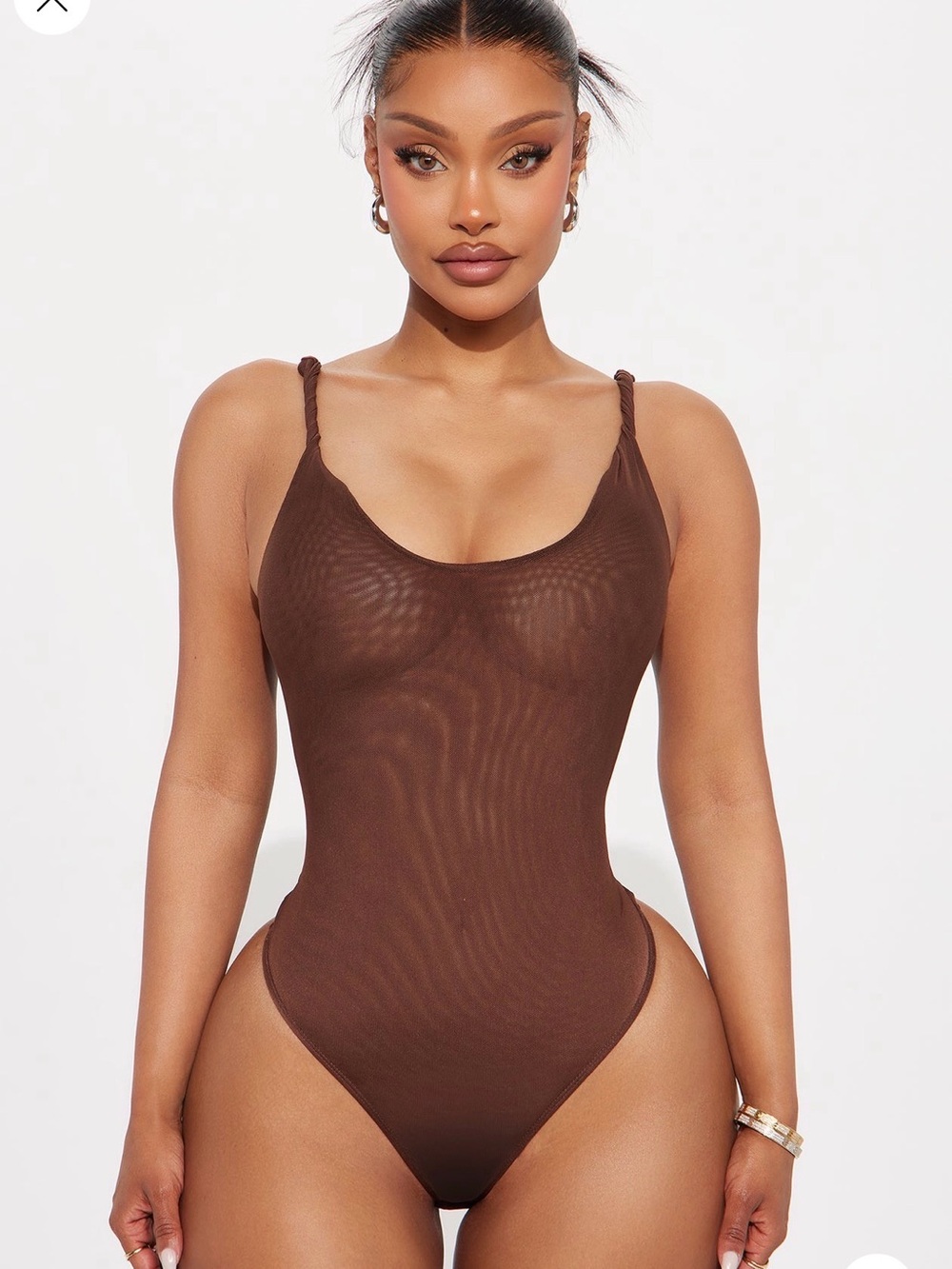 FASHION NOVA Brown Mesh Twisted-Strap Bodysuit